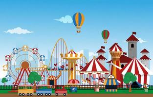 Amusement Park Rides Fun Fair Carnival Flat Vector Illustration