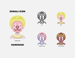 conjunto de iconos de diwali caharacter hanuman vector