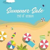 End of Season Summer Sale Design that shows the crowd at the beach seen from aerial view vector