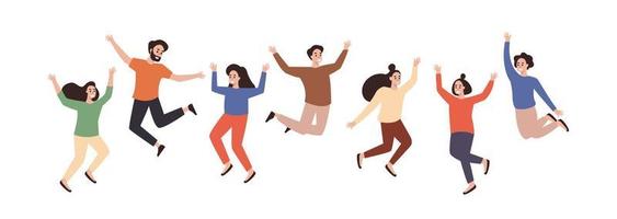 Jumping and dancing happy people. Positive emotions set illustration vector