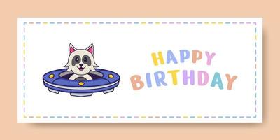 Happy Birthday banner with Cute dog cartoon character. Vector Illustration