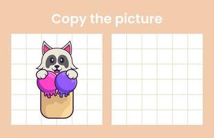 Copy the picture of a cute dog. Educational game for children. Cartoon vector illustration