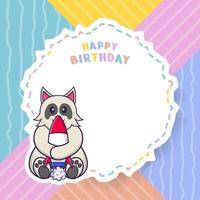 Happy Birthday greeting card with Cute dog cartoon character. Vector Illustration