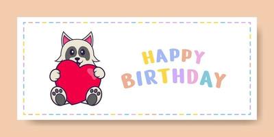 Happy Birthday banner with Cute dog cartoon character. Vector Illustration