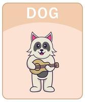 Alphabet flashcard with Cute dog cartoon character. vector