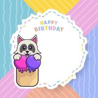 Happy Birthday greeting card with Cute dog cartoon character. Vector Illustration