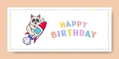 Happy Birthday banner with Cute dog cartoon character. Vector Illustration