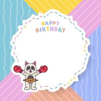 Happy Birthday greeting card with Cute dog cartoon character. Vector Illustration