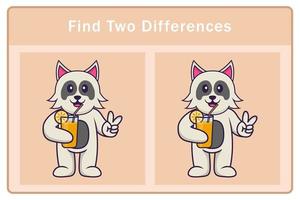 Cute dog cartoon character. Find differences. Educational game for children. Cartoon vector illustration