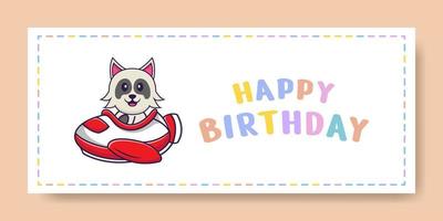 Happy Birthday banner with Cute dog cartoon character. Vector Illustration