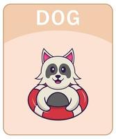 Alphabet flashcard with Cute dog cartoon character. vector