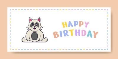 Happy Birthday banner with Cute dog cartoon character. Vector Illustration