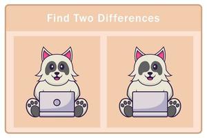 Cute dog cartoon character. Find differences. Educational game for children. Cartoon vector illustration