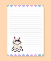 Planner page and to do list with cute dog. Cartoon vector illustration.