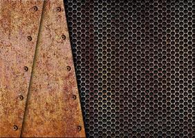 rusty metal background plate on the old grille, 3d, illustration