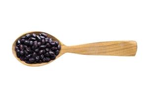 black barberry dried in wooden spoon isolated on white background photo