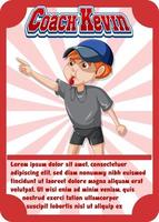 Character game card template with word Coach Kevin vector