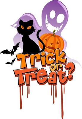 Trick or treat word with Halloween cat logo