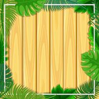 Square wood board with tropical green leaves