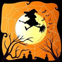 Silhouette witch flying on full moon vector