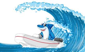 Tiburón en bote con olas oceánicas