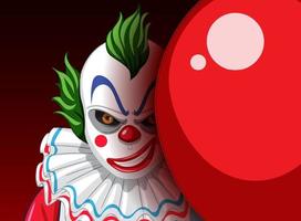 Creepy clown face peeking out from behind balloon vector