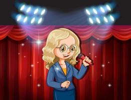 Female speaker with microphone on stage vector