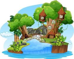 Fantasy tree house with in the forest vector