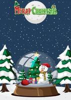 plantilla de tarjeta de navidad con snowdome y nieve cayendo por la noche vector