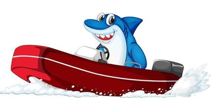 Happy shark on dinghy boat on white background vector