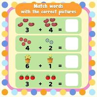 Preschool addition math worksheet template vector