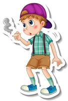 Sticker template with a boy smoking cigarette isolated vector