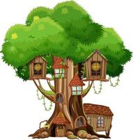 Fantasy tree house inside tree trunk on white background vector