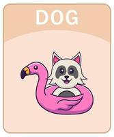 Alphabet flashcard with Cute dog cartoon character. vector