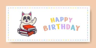 Happy Birthday banner with Cute dog cartoon character. Vector Illustration