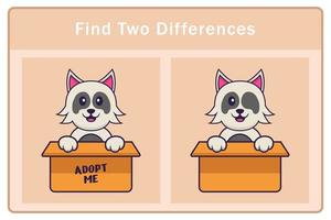 Cute dog cartoon character. Find differences. Educational game for children. Cartoon vector illustration