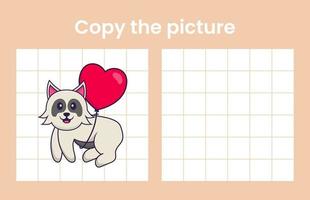 Copy the picture of a cute dog. Educational game for children. Cartoon vector illustration