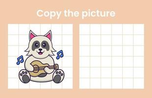 Copy the picture of a cute dog. Educational game for children. Cartoon vector illustration