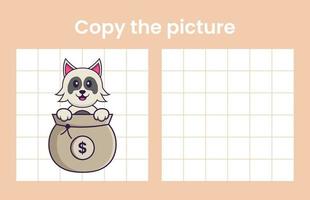 Copy the picture of a cute dog. Educational game for children. Cartoon vector illustration