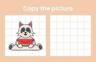 Copy the picture of a cute dog. Educational game for children. Cartoon vector illustration