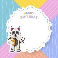 Happy Birthday greeting card with Cute dog cartoon character. Vector Illustration