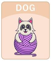 Alphabet flashcard with Cute dog cartoon character. vector