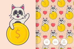 Cute dog cartoon character. seamless pattern background vector