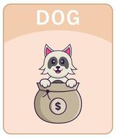 Alphabet flashcard with Cute dog cartoon character. vector