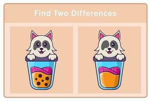 Cute dog cartoon character. Find differences. Educational game for children. Cartoon vector illustration