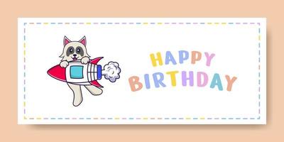 Happy Birthday banner with Cute dog cartoon character. Vector Illustration