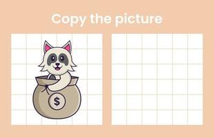 Copy the picture of a cute dog. Educational game for children. Cartoon vector illustration