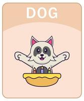 Alphabet flashcard with Cute dog cartoon character. vector