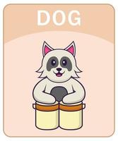 Alphabet flashcard with Cute dog cartoon character. vector