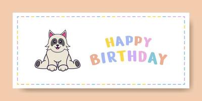 Happy Birthday banner with Cute dog cartoon character. Vector Illustration